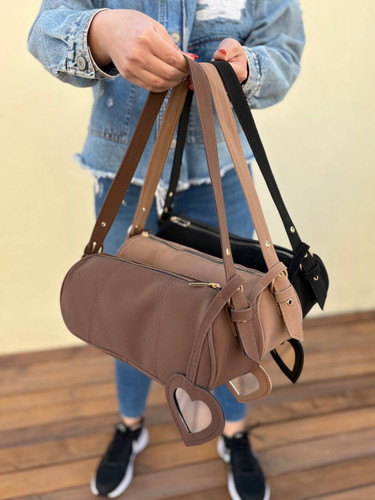 کیف دستی دوشی دخترانه مینیمال جنس جیر مدل آویز آینه قلبی