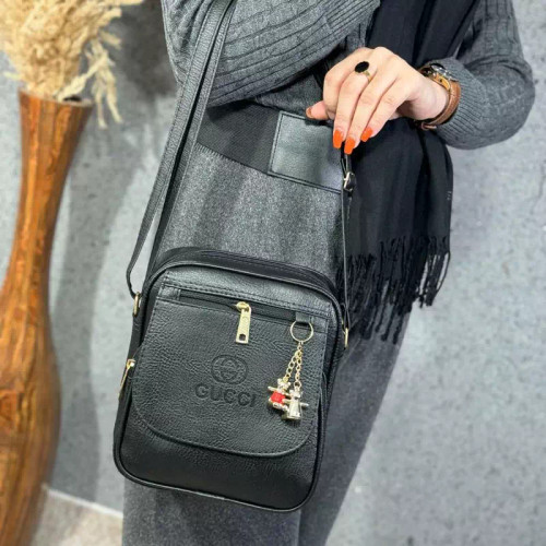 کیف دوشی مدل ایستاده گوچی چند زیپ چرمی